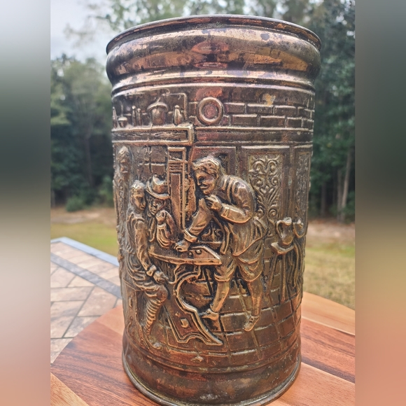1930s Embossed Brass Trash Can/Umbrella Stand - Picture 6 of 8